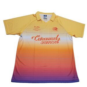FLAN LABS Caramel Sunset Soccer Jersey Mens XL Short Sleeve Graphic Print NWOT
